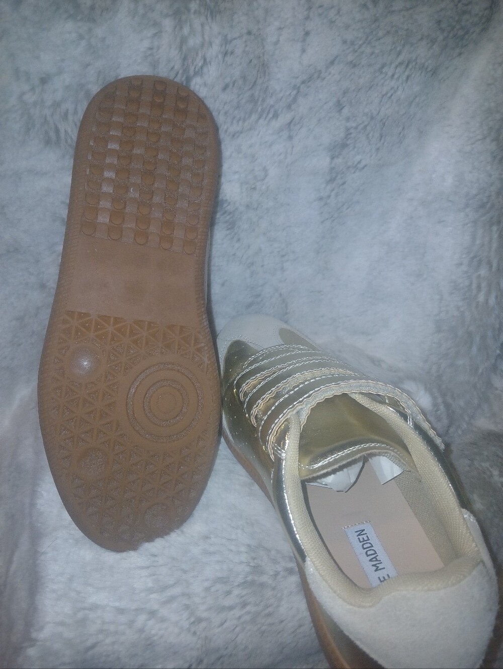 Girls Metallic Gold and Cream Velcro Sneakers - Picture 5 of 7